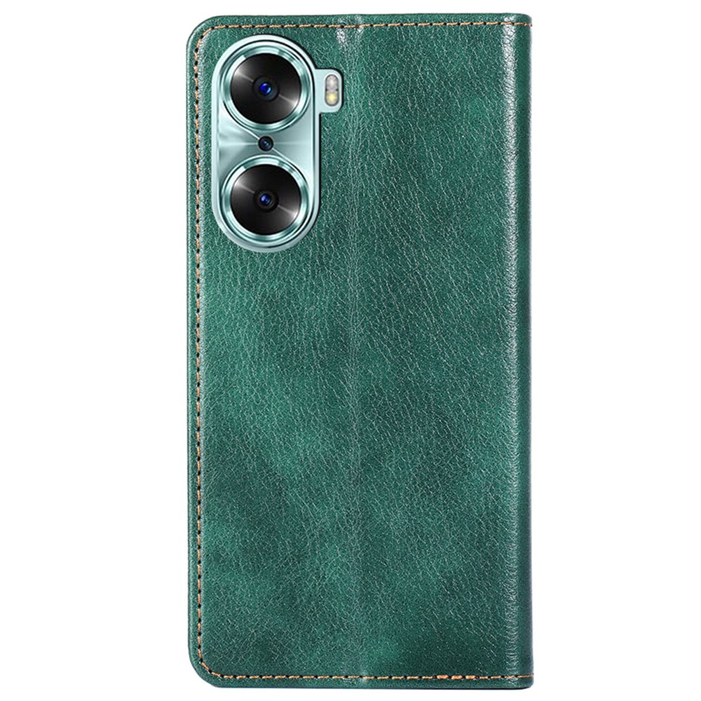 Wallet Design PU Leather Phone Case Folding Stand Magnetic Absorption Flip Cover for Honor 60 - Green-3