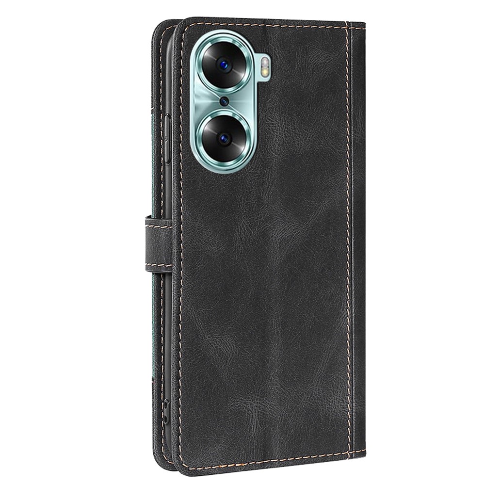 For Honor 60 Bi-color Splicing Style PU Leather + TPU Mobile Phone Cover Flip Wallet Stand Anti-fall Cell Phone Case - Black-2