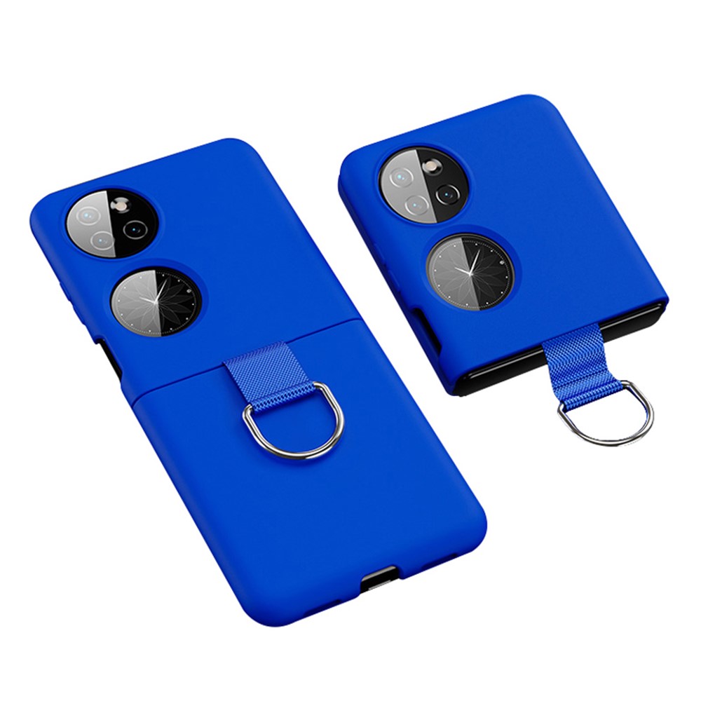 Rubberized Finish Hard PC Shock-Absorbing Scratch-Resistant Cover with Metal Ring Holder for Huawei P50 Pocket - Blue-1