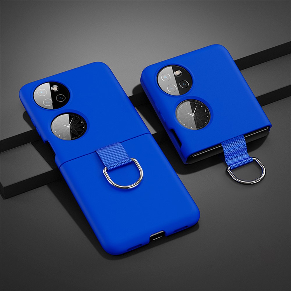 Rubberized Finish Hard PC Shock-Absorbing Scratch-Resistant Cover with Metal Ring Holder for Huawei P50 Pocket - Blue-2