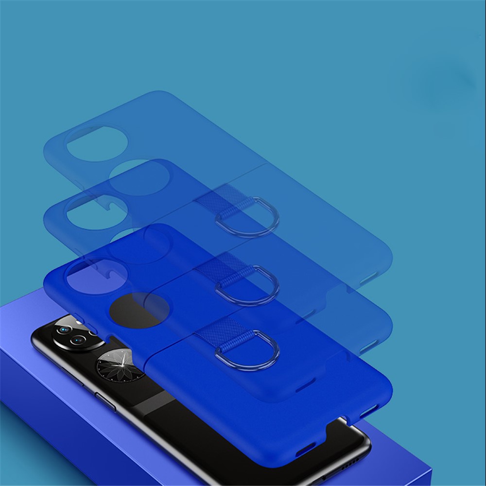 Rubberized Finish Hard PC Shock-Absorbing Scratch-Resistant Cover with Metal Ring Holder for Huawei P50 Pocket - Blue-5