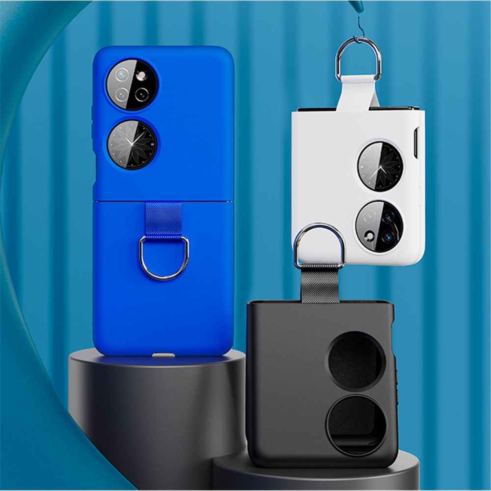 Rubberized Finish Hard PC Shock-Absorbing Scratch-Resistant Cover with Metal Ring Holder for Huawei P50 Pocket - Blue-9