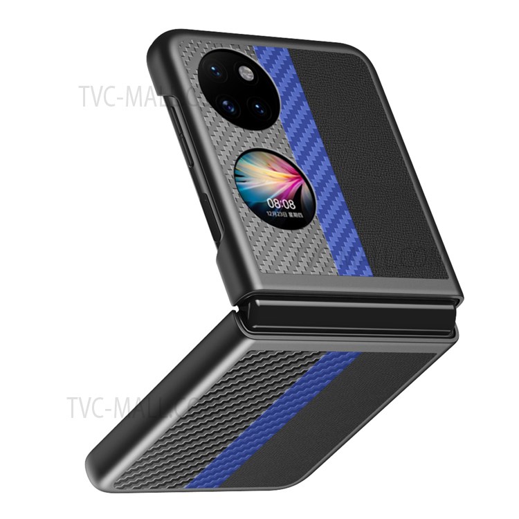 Contrast Color Design PU Leather Coated PC Anti-Scratch Shockproof Shell Protective Phone Case for Huawei P50 Pocket - Sapphire-1