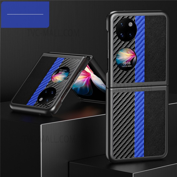 Contrast Color Design PU Leather Coated PC Anti-Scratch Shockproof Shell Protective Phone Case for Huawei P50 Pocket - Sapphire-2