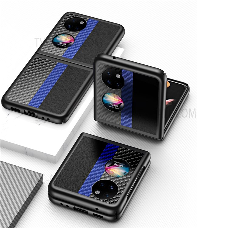 Contrast Color Design PU Leather Coated PC Anti-Scratch Shockproof Shell Protective Phone Case for Huawei P50 Pocket - Sapphire-3