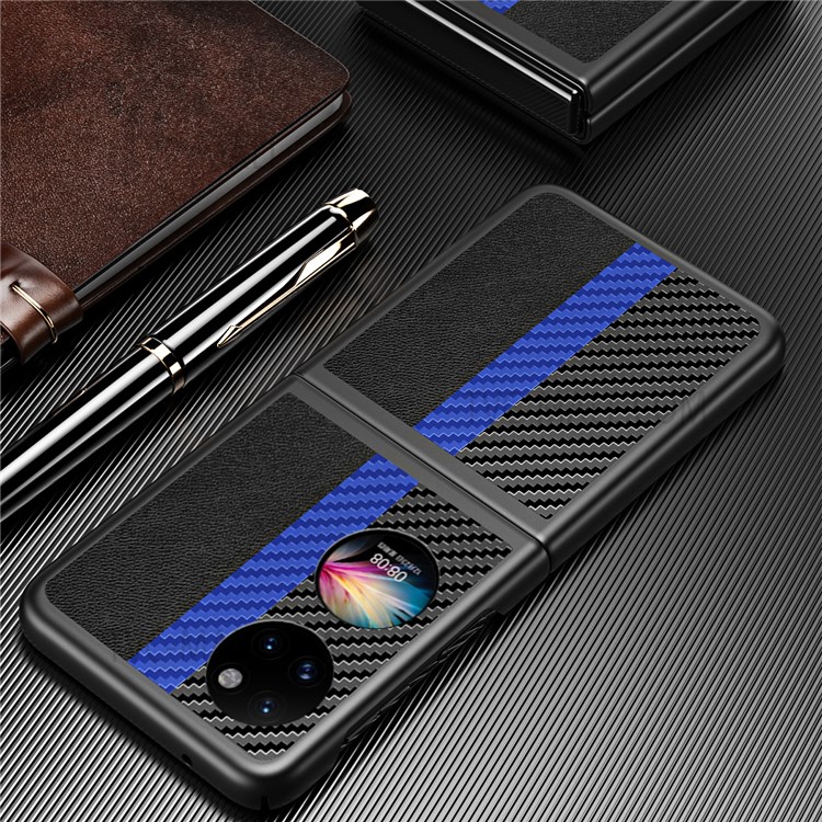 Contrast Color Design PU Leather Coated PC Anti-Scratch Shockproof Shell Protective Phone Case for Huawei P50 Pocket - Sapphire-4