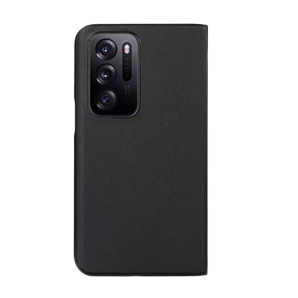 Anti-scratch Anti-drop Textured Genuine Cell Phone Cover Leather Coated Hard PC Case for Oppo Find N - Black-2