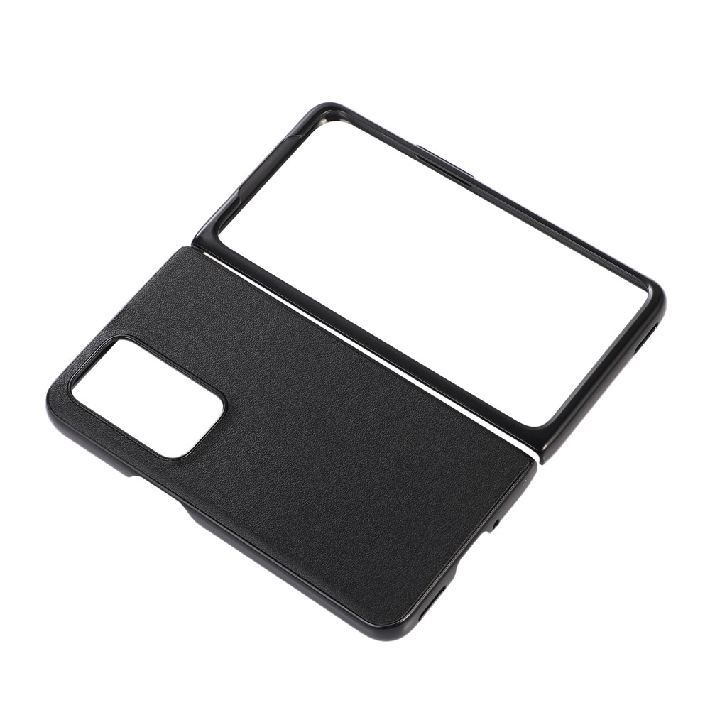 Anti-scratch Anti-drop Textured Genuine Cell Phone Cover Leather Coated Hard PC Case for Oppo Find N - Black-4