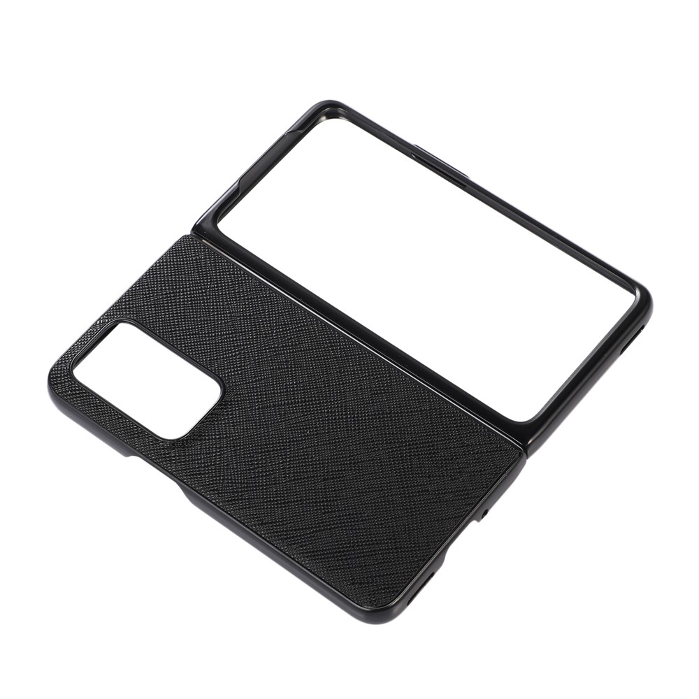 Scratch-resistant Shockproof Cross Texture Genuine Leather Coating PC Phone Case for Oppo Find N - Black-4