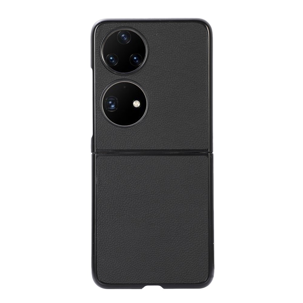 Textured Genuine Leather Coated Hard PC + Soft TPU Shockproof Phone Case for Huawei P50 Pocket - Black-1