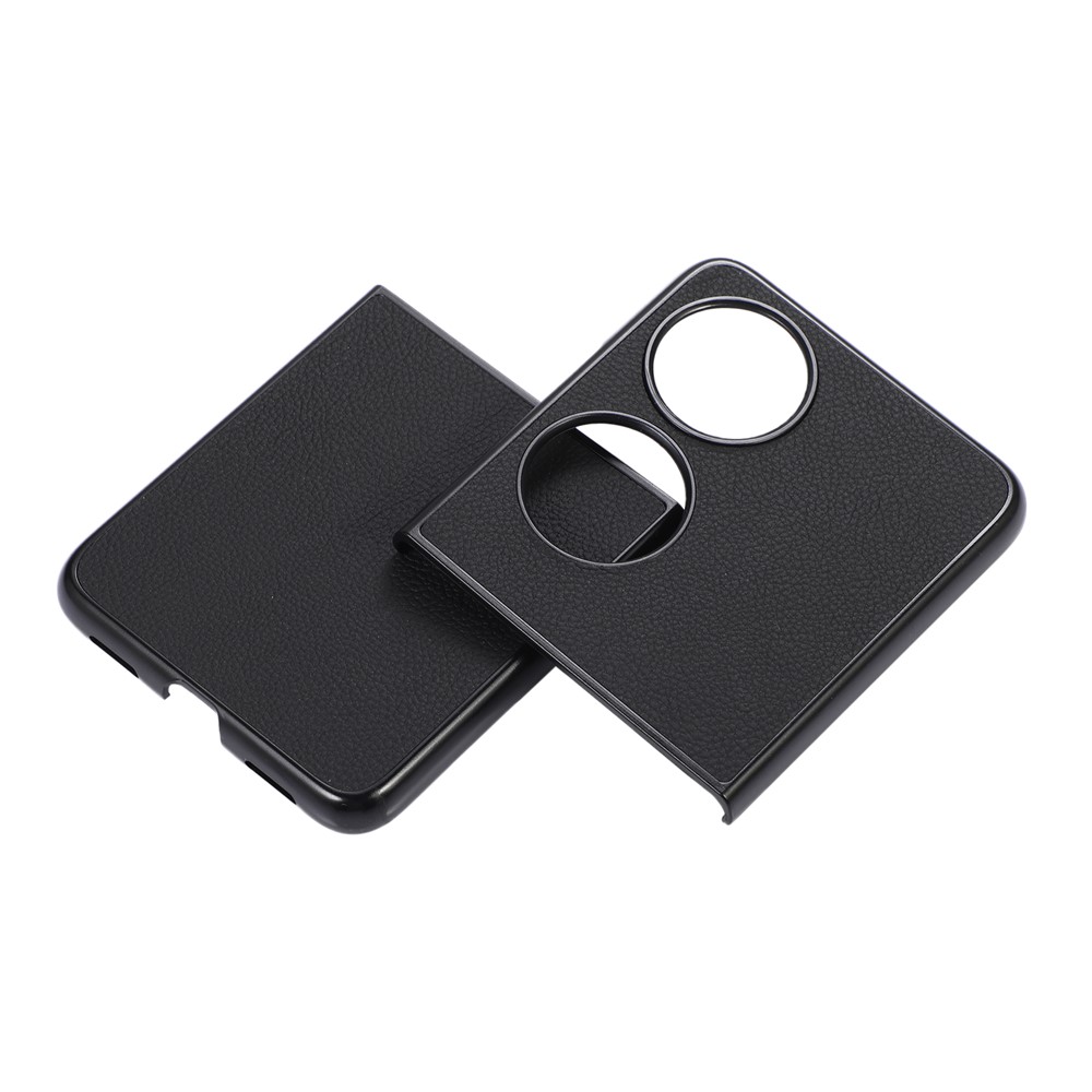 Textured Genuine Leather Coated Hard PC + Soft TPU Shockproof Phone Case for Huawei P50 Pocket - Black-2