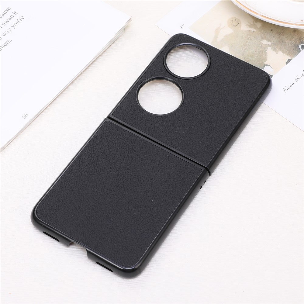 Textured Genuine Leather Coated Hard PC + Soft TPU Shockproof Phone Case for Huawei P50 Pocket - Black-3