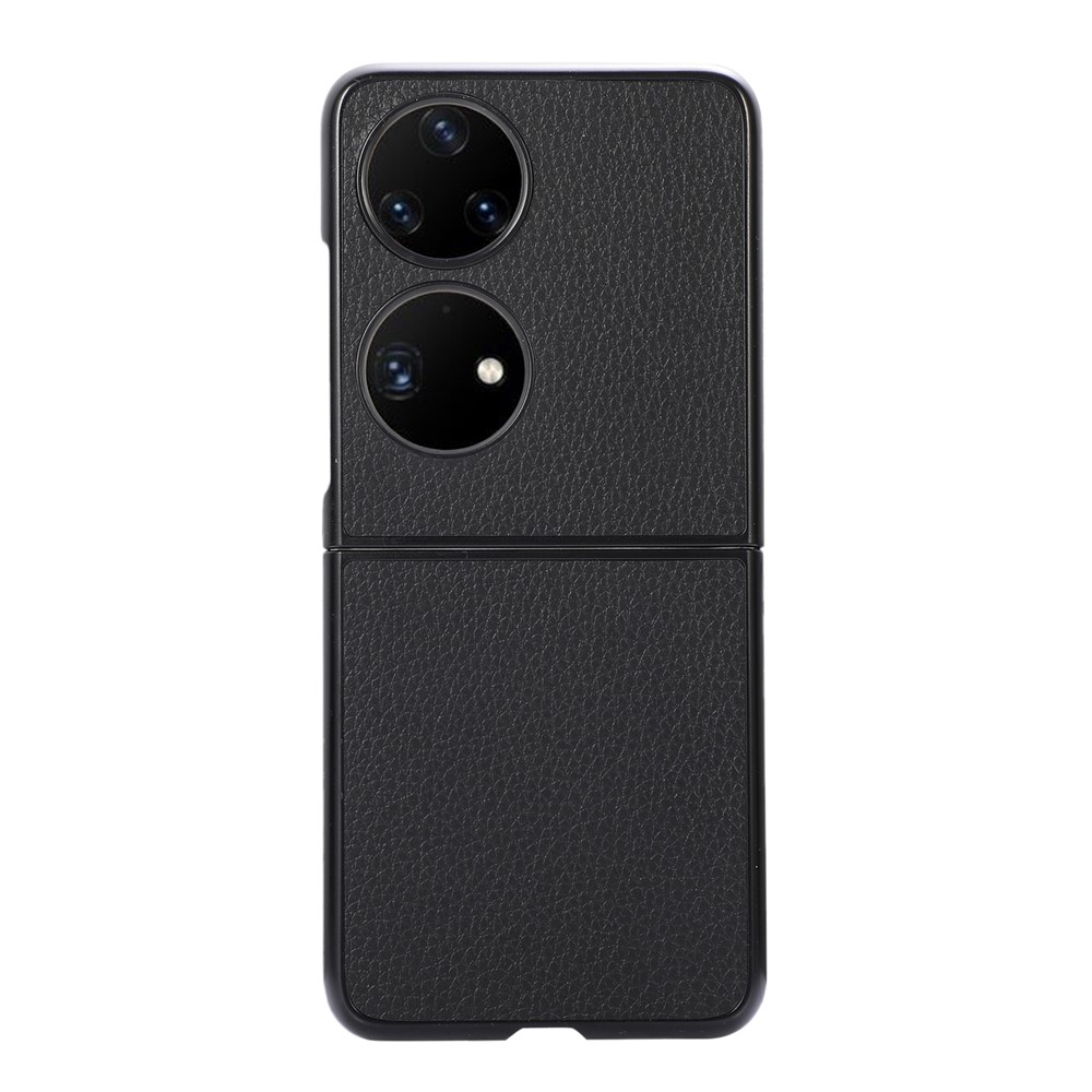 Mobile Phone Shell Cover Anti-scratch Litchi Texture Genuine Leather Coated PC Phone Case for Huawei P50 Pocket - Black-1