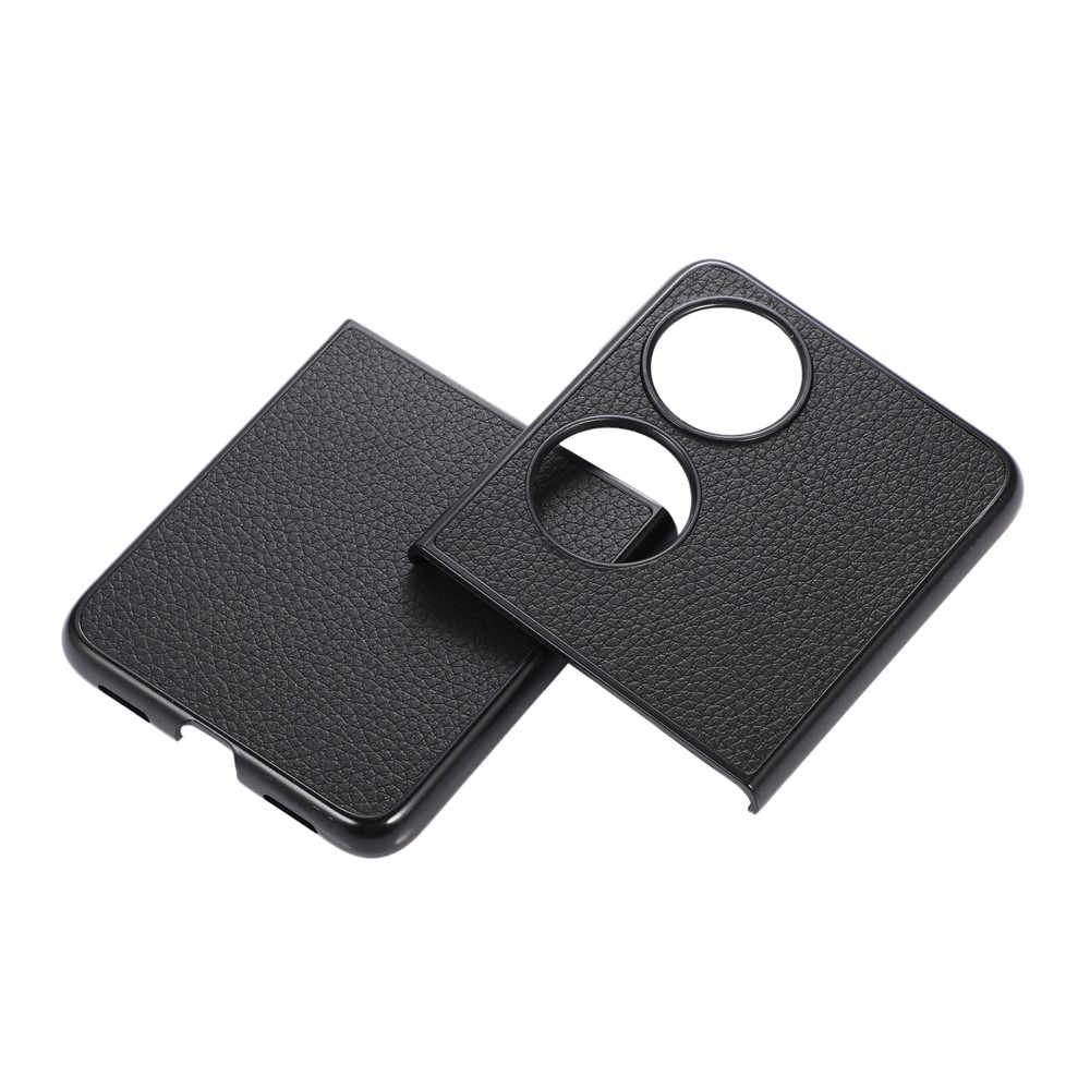 Mobile Phone Shell Cover Anti-scratch Litchi Texture Genuine Leather Coated PC Phone Case for Huawei P50 Pocket - Black-2