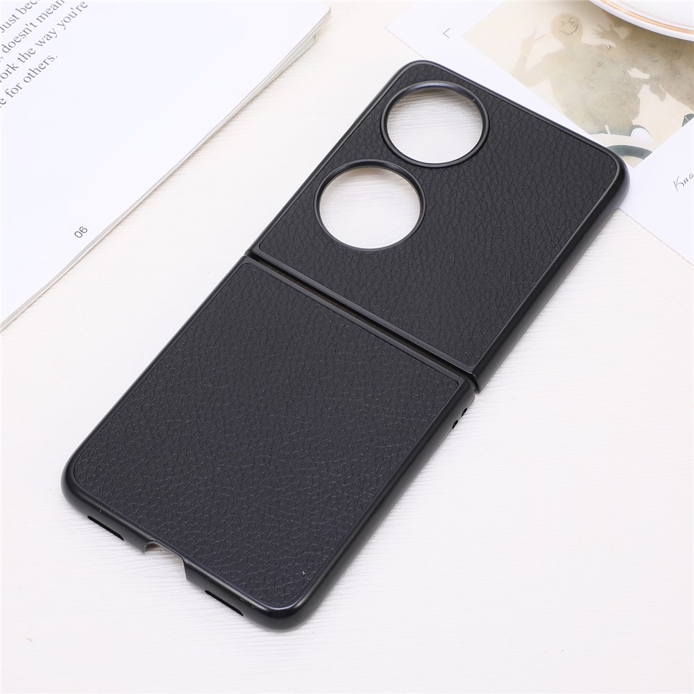 Mobile Phone Shell Cover Anti-scratch Litchi Texture Genuine Leather Coated PC Phone Case for Huawei P50 Pocket - Black-3
