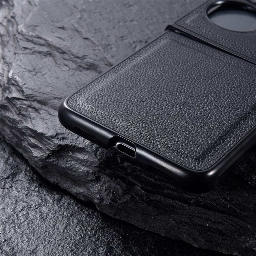 Drop Resistant Top Layer Genuine Leather + PC Phone Case Shell for Huawei P50 Pocket - Black-9