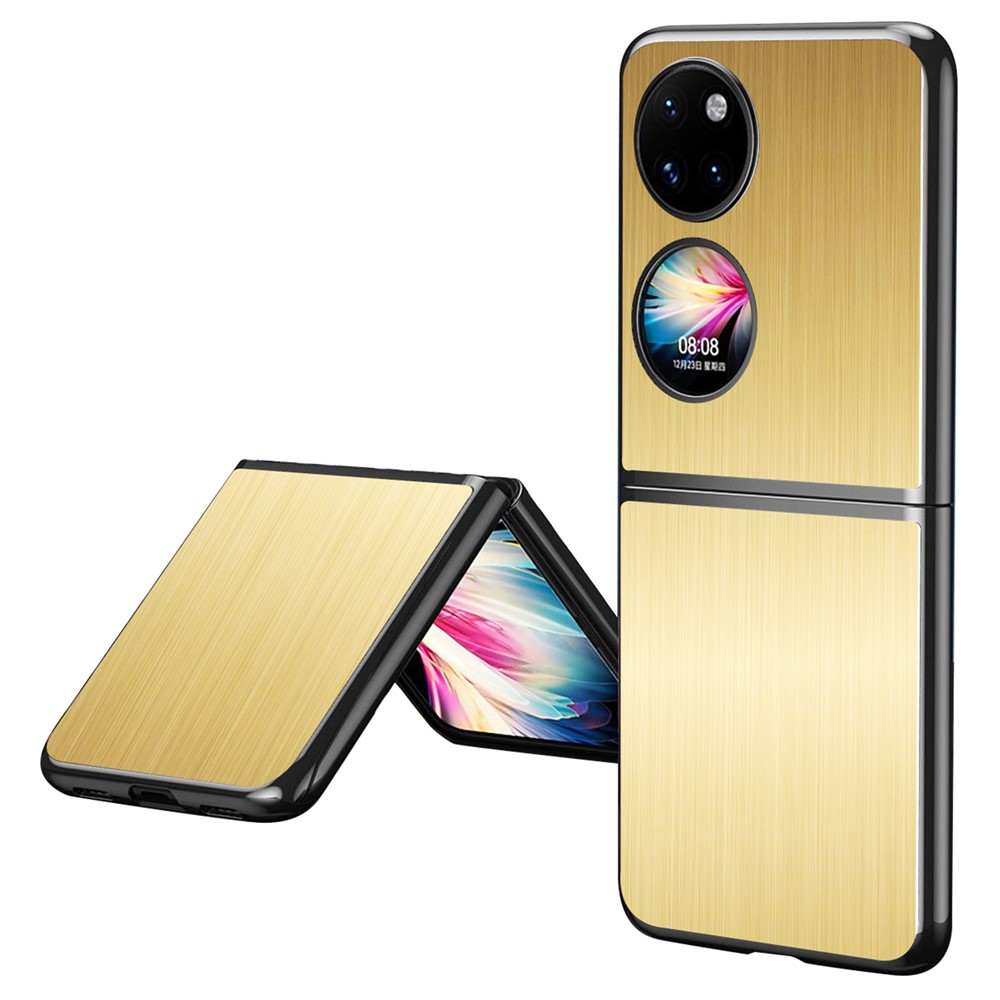 Brushed Surface Shockproof Stainess Steel + PC Back Cover Hybrid Phone Case for Huawei P50 Pocket - Gold-1