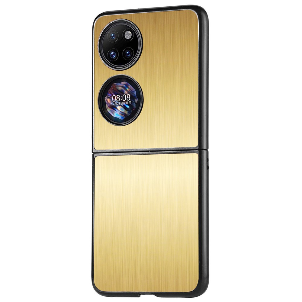 Brushed Surface Shockproof Stainess Steel + PC Back Cover Hybrid Phone Case for Huawei P50 Pocket - Gold-2
