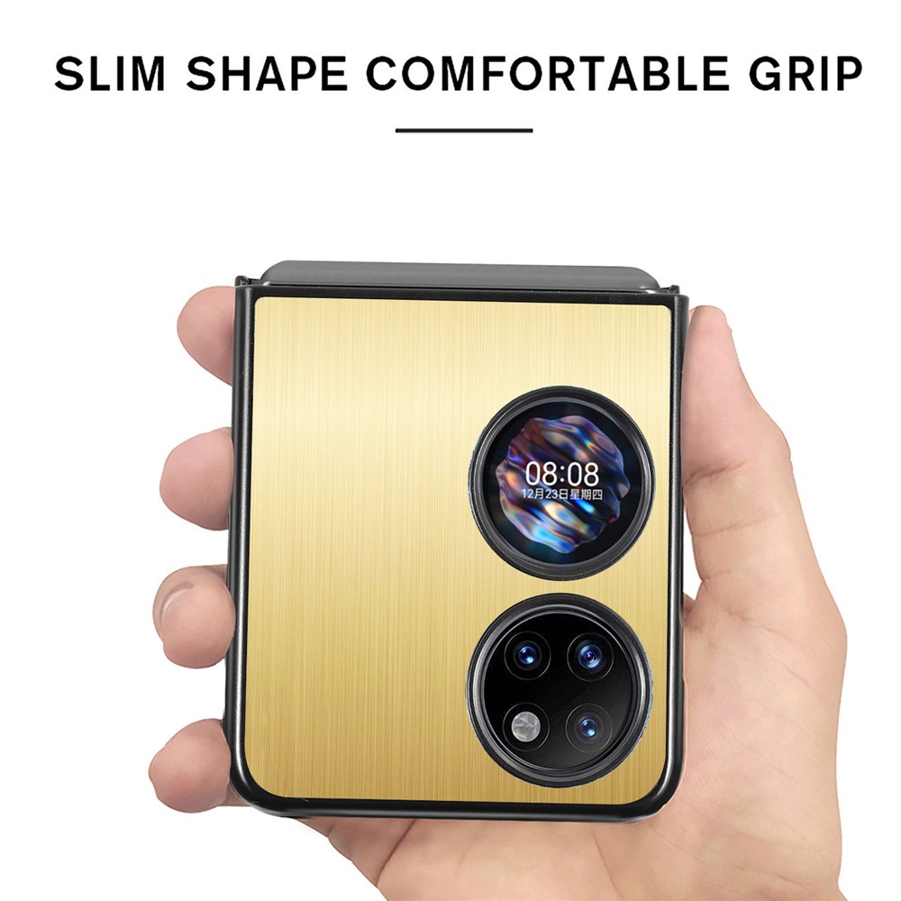 Brushed Surface Shockproof Stainess Steel + PC Back Cover Hybrid Phone Case for Huawei P50 Pocket - Gold-4