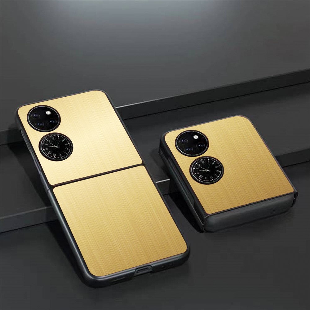 Brushed Surface Shockproof Stainess Steel + PC Back Cover Hybrid Phone Case for Huawei P50 Pocket - Gold-6