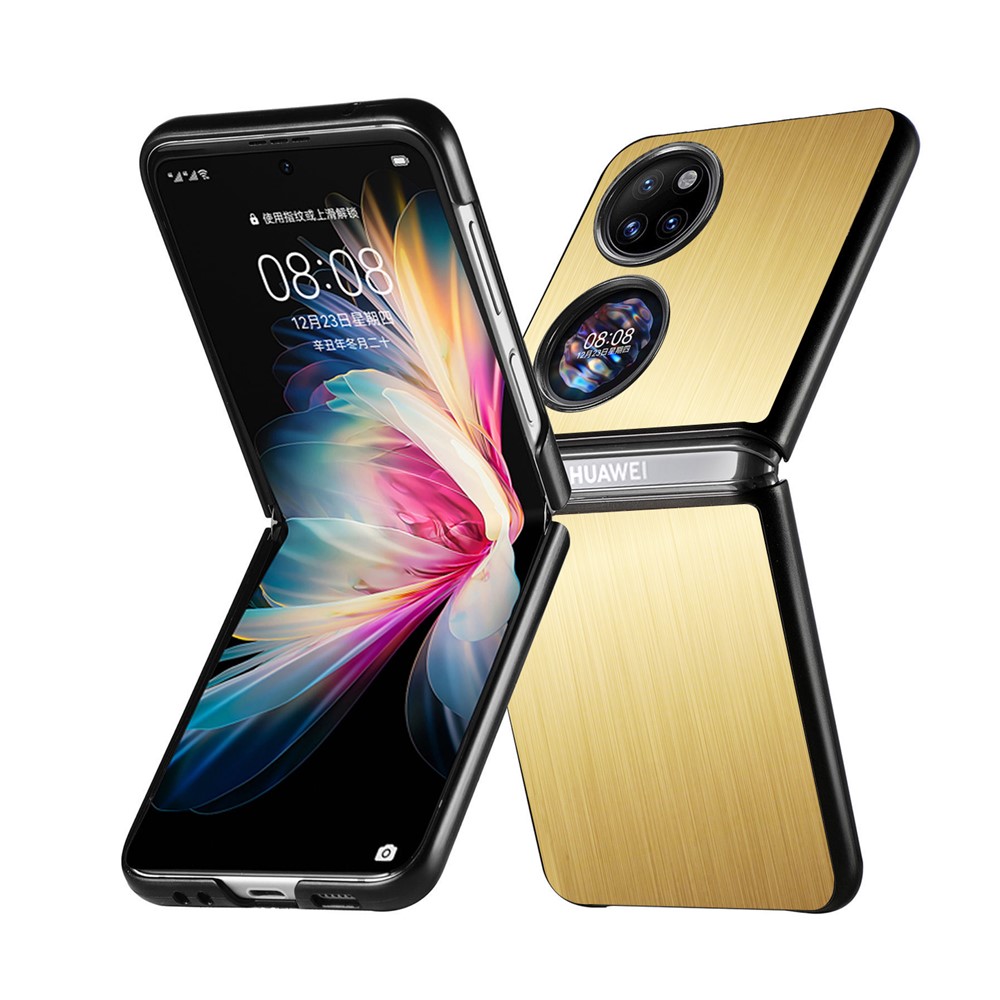 Brushed Surface Shockproof Stainess Steel + PC Back Cover Hybrid Phone Case for Huawei P50 Pocket - Gold-8