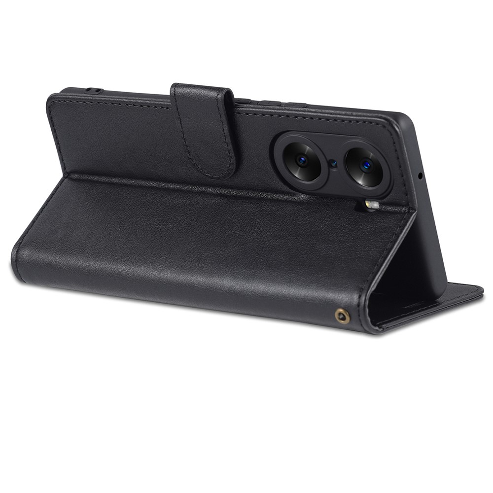 AZNS Anti-scratch Anti-fingerprint Textured TPU + PU Leather Stand Wallet Case Magnetic Phone Cover for Honor 60 Pro - Black-8
