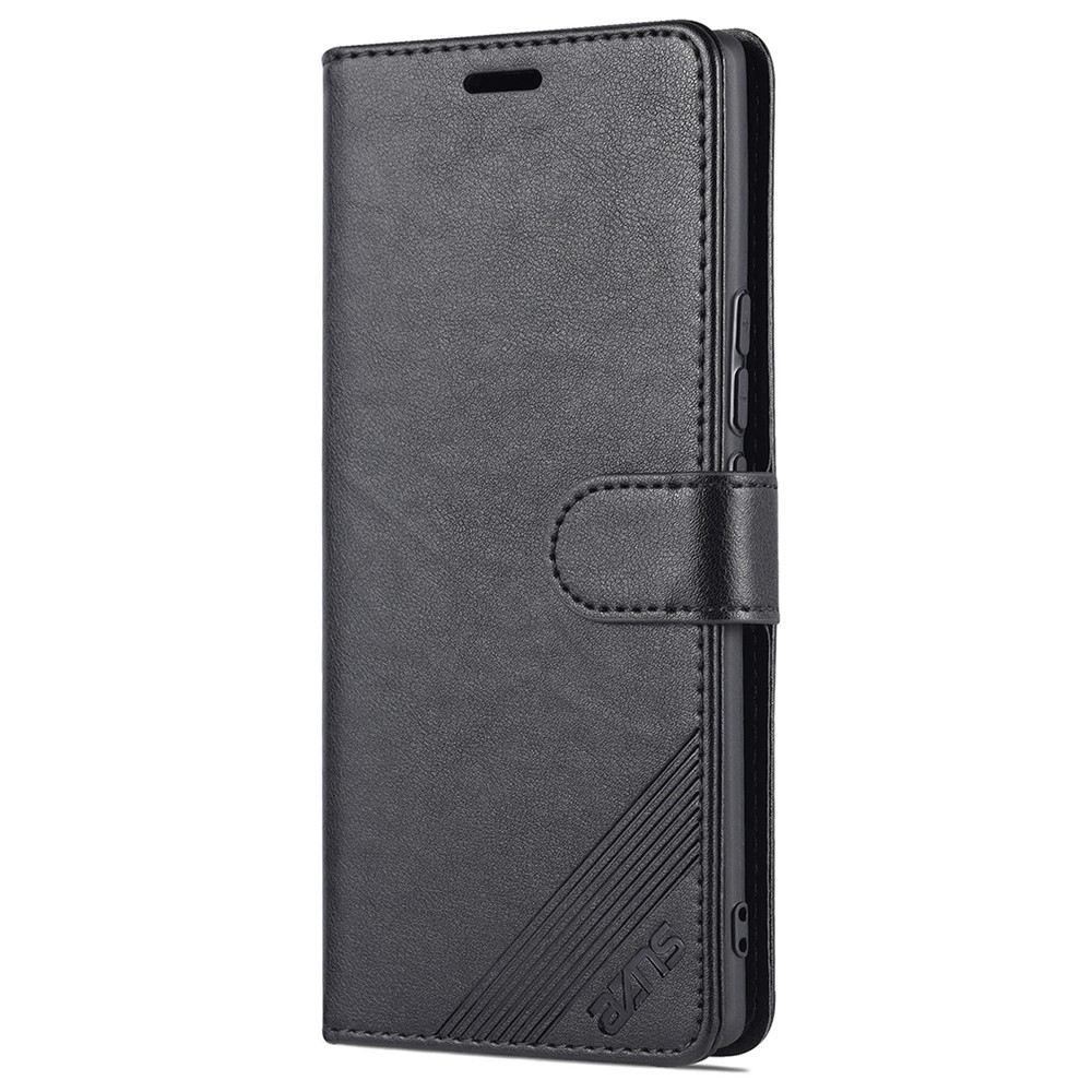 AZNS Stylish Textured PU Leather Stand Wallet Case Magnetic Clasp Shock-absorption Cover for Honor 60 - Black-2