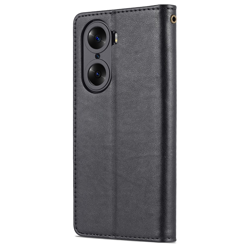 AZNS Stylish Textured PU Leather Stand Wallet Case Magnetic Clasp Shock-absorption Cover for Honor 60 - Black-3
