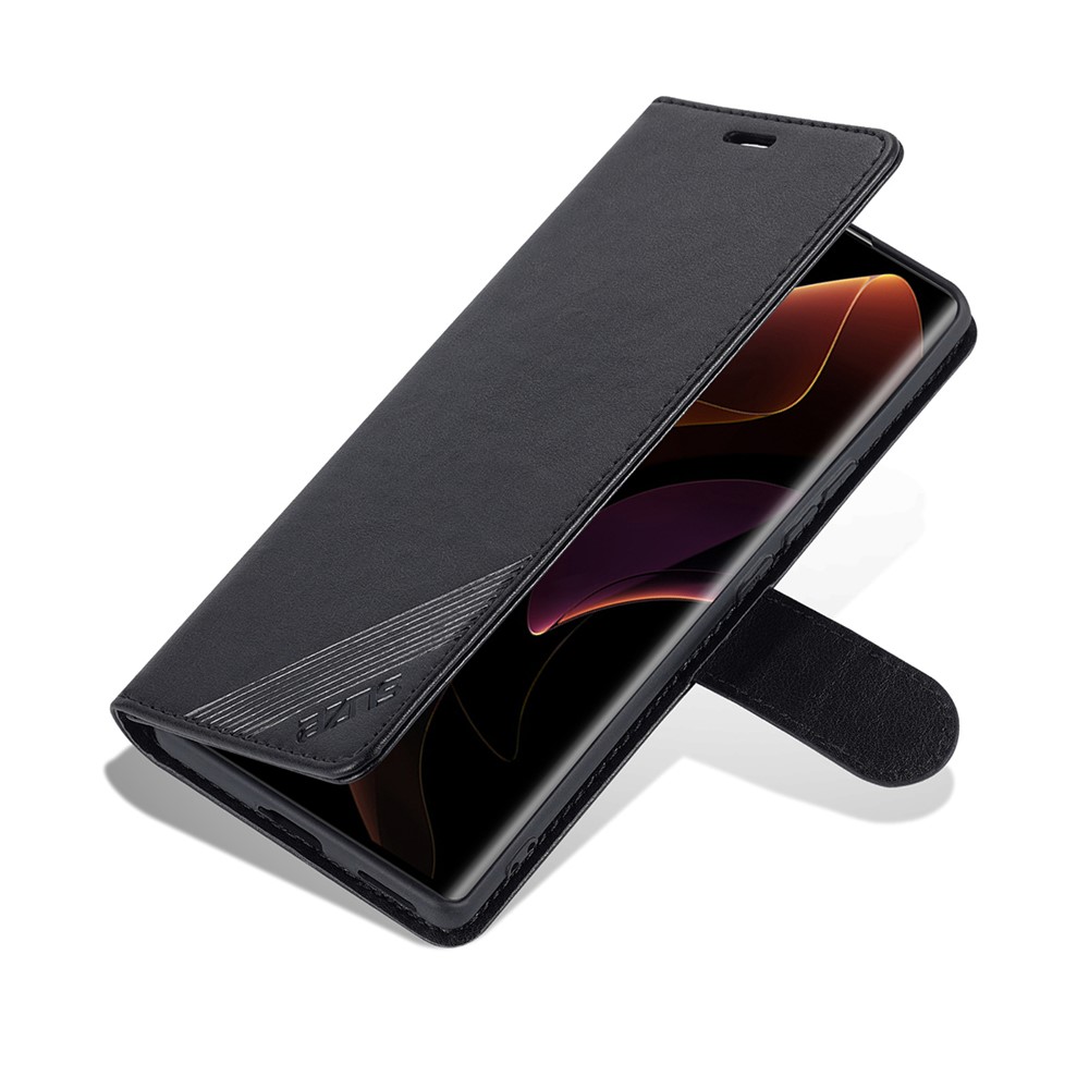 AZNS Stylish Textured PU Leather Stand Wallet Case Magnetic Clasp Shock-absorption Cover for Honor 60 - Black-7
