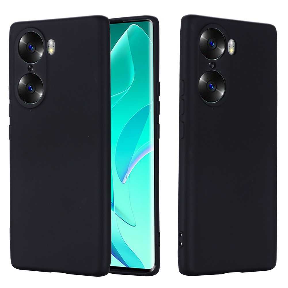 Anti-Scratch Soft Microfiber Lining Liquid Silicone Phone Case with Strap for Honor 60 Pro - Black-2
