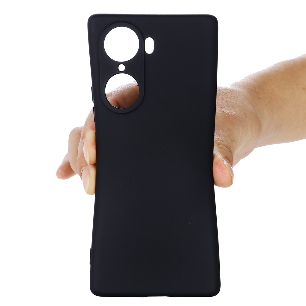 Anti-Scratch Soft Microfiber Lining Liquid Silicone Phone Case with Strap for Honor 60 Pro - Black-6