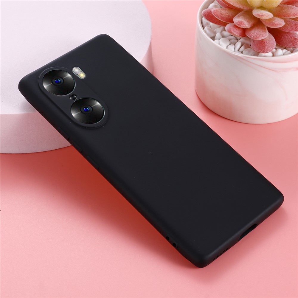 Anti-Scratch Soft Microfiber Lining Liquid Silicone Phone Case with Strap for Honor 60 Pro - Black-7