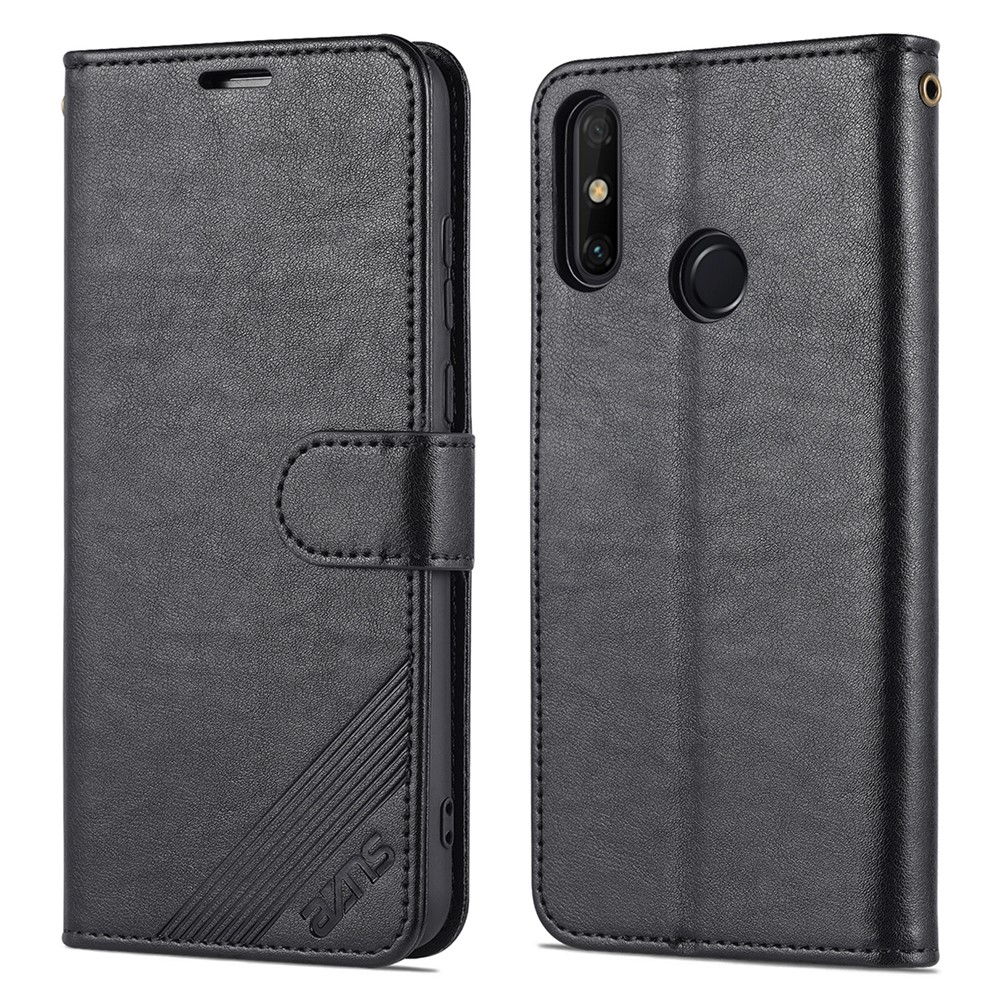 AZNS Textured PU Leather Wallet Case Inner TPU Magnetic Protective Flip Cover with Stand Function for Huawei Enjoy 20e - Black-1