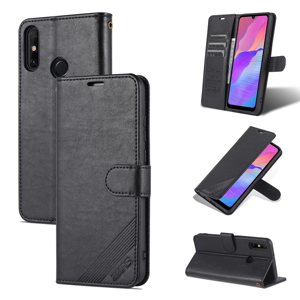 AZNS Textured PU Leather Wallet Case Inner TPU Magnetic Protective Flip Cover with Stand Function for Huawei Enjoy 20e - Black-10