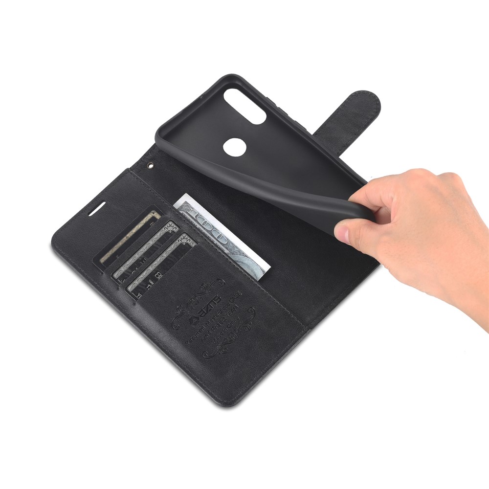AZNS Textured PU Leather Wallet Case Inner TPU Magnetic Protective Flip Cover with Stand Function for Huawei Enjoy 20e - Black-9