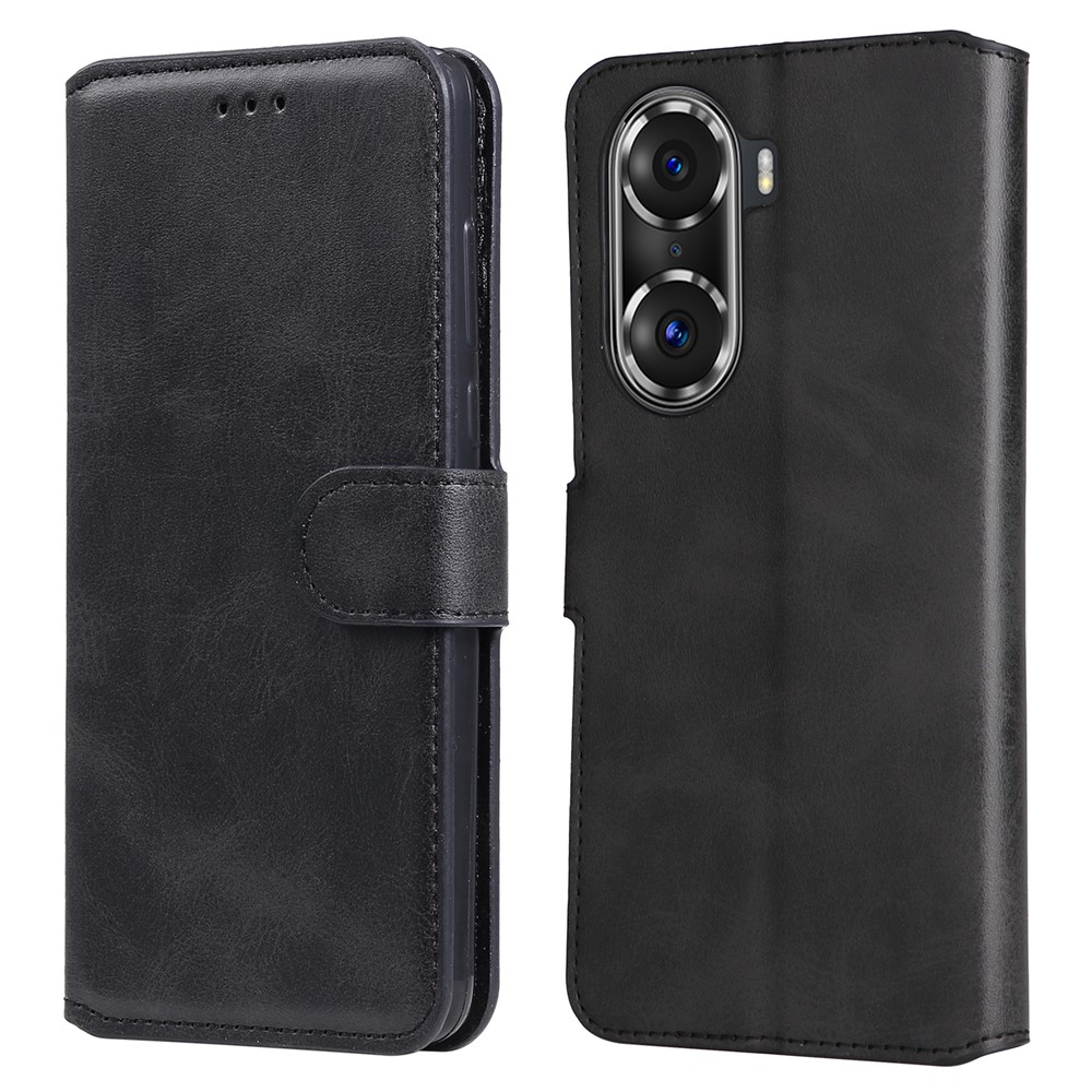Magnetic Clasp Wallet Stand PU Leather + TPU Drop-proof Cell Phone Cover Case for Honor 60 Pro - Black-1