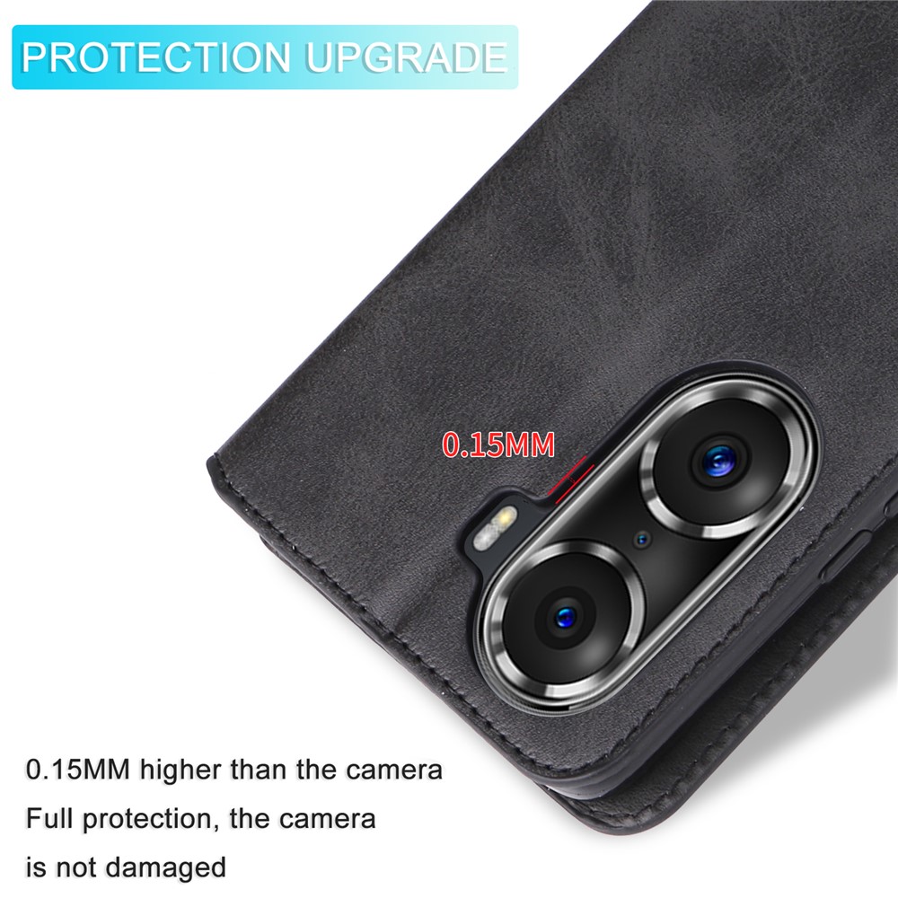 Magnetic Clasp Wallet Stand PU Leather + TPU Drop-proof Cell Phone Cover Case for Honor 60 Pro - Black-10