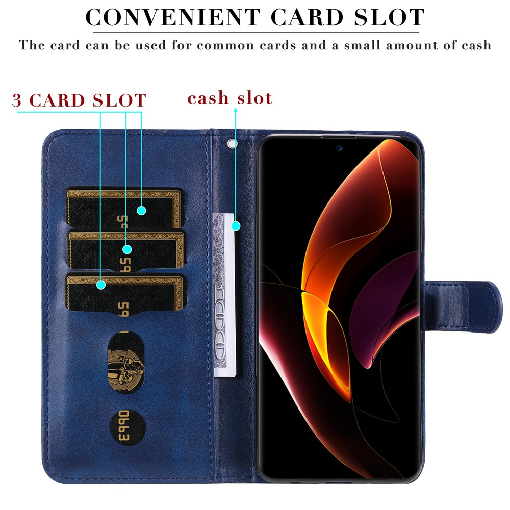 360 Degrees Wrapped PU Leather Zippered Pocket Phone Case Coin Holder Wallet Stand Folding Case for Honor 60 Pro - Blue-11