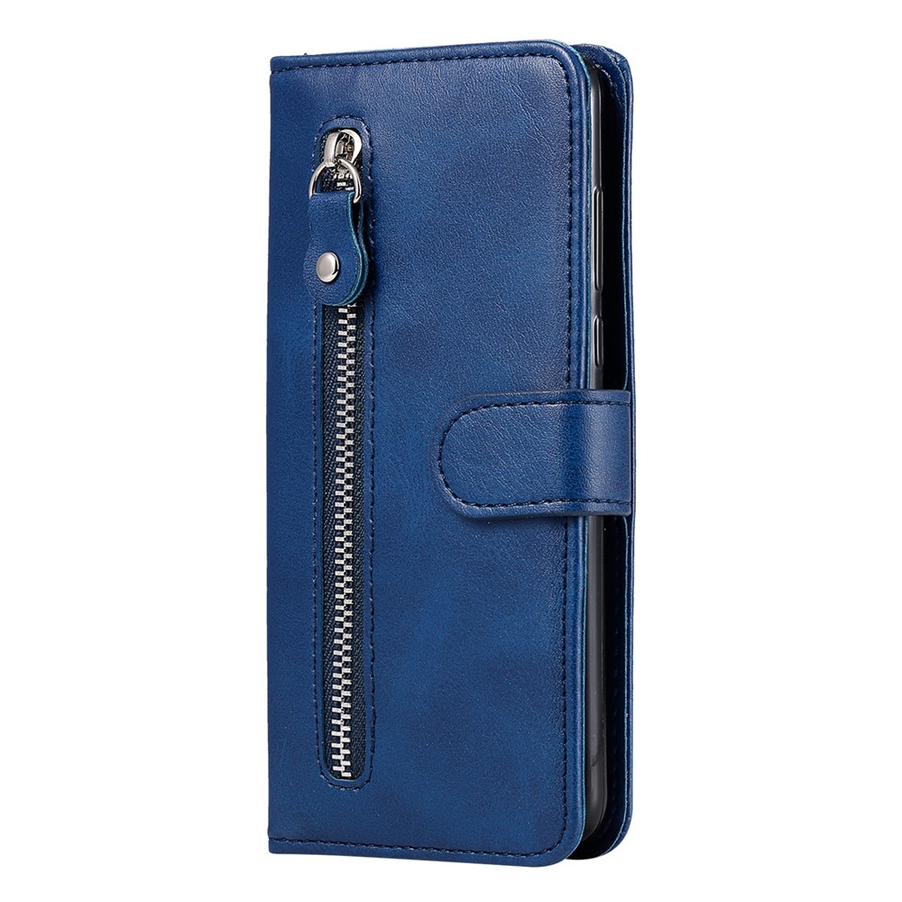 360 Degrees Wrapped PU Leather Zippered Pocket Phone Case Coin Holder Wallet Stand Folding Case for Honor 60 Pro - Blue-14