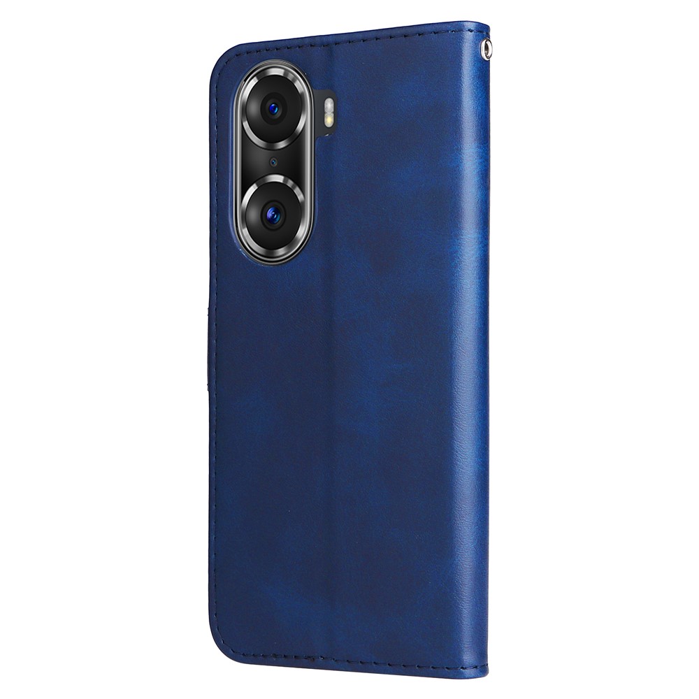 360 Degrees Wrapped PU Leather Zippered Pocket Phone Case Coin Holder Wallet Stand Folding Case for Honor 60 Pro - Blue-2