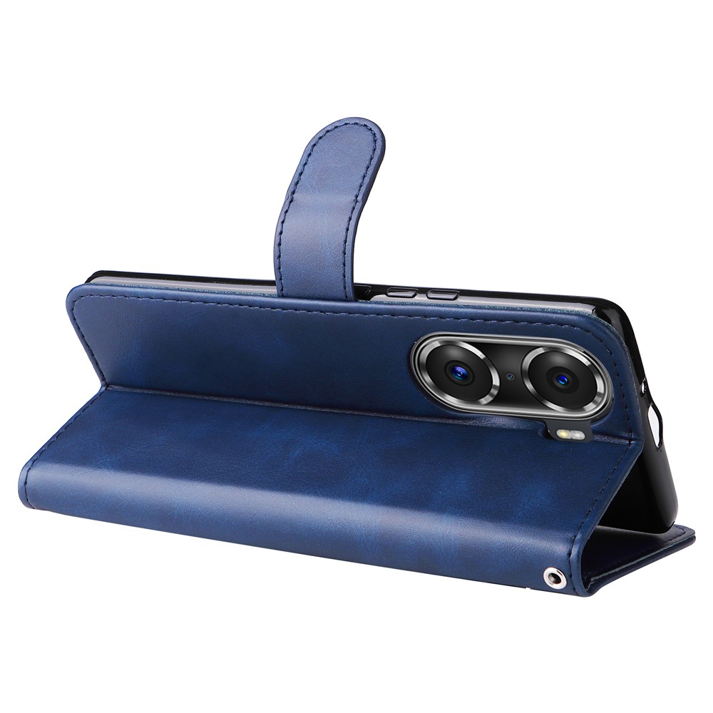 360 Degrees Wrapped PU Leather Zippered Pocket Phone Case Coin Holder Wallet Stand Folding Case for Honor 60 Pro - Blue-4