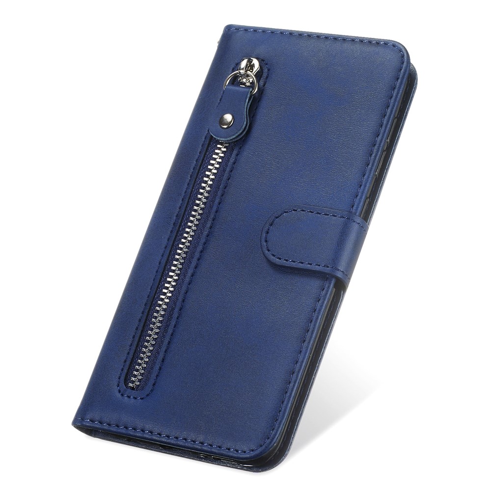 360 Degrees Wrapped PU Leather Zippered Pocket Phone Case Coin Holder Wallet Stand Folding Case for Honor 60 Pro - Blue-5