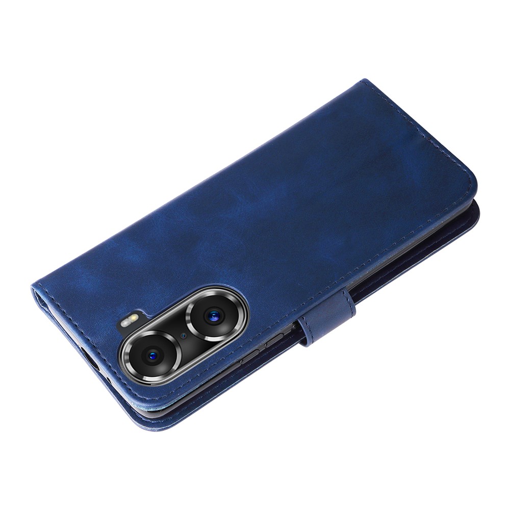 360 Degrees Wrapped PU Leather Zippered Pocket Phone Case Coin Holder Wallet Stand Folding Case for Honor 60 Pro - Blue-7