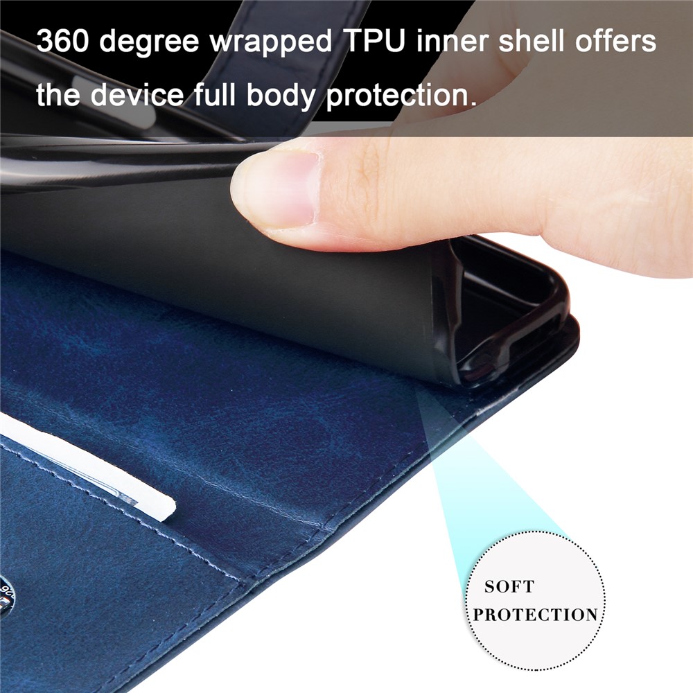 360 Degrees Wrapped PU Leather Zippered Pocket Phone Case Coin Holder Wallet Stand Folding Case for Honor 60 Pro - Blue-9