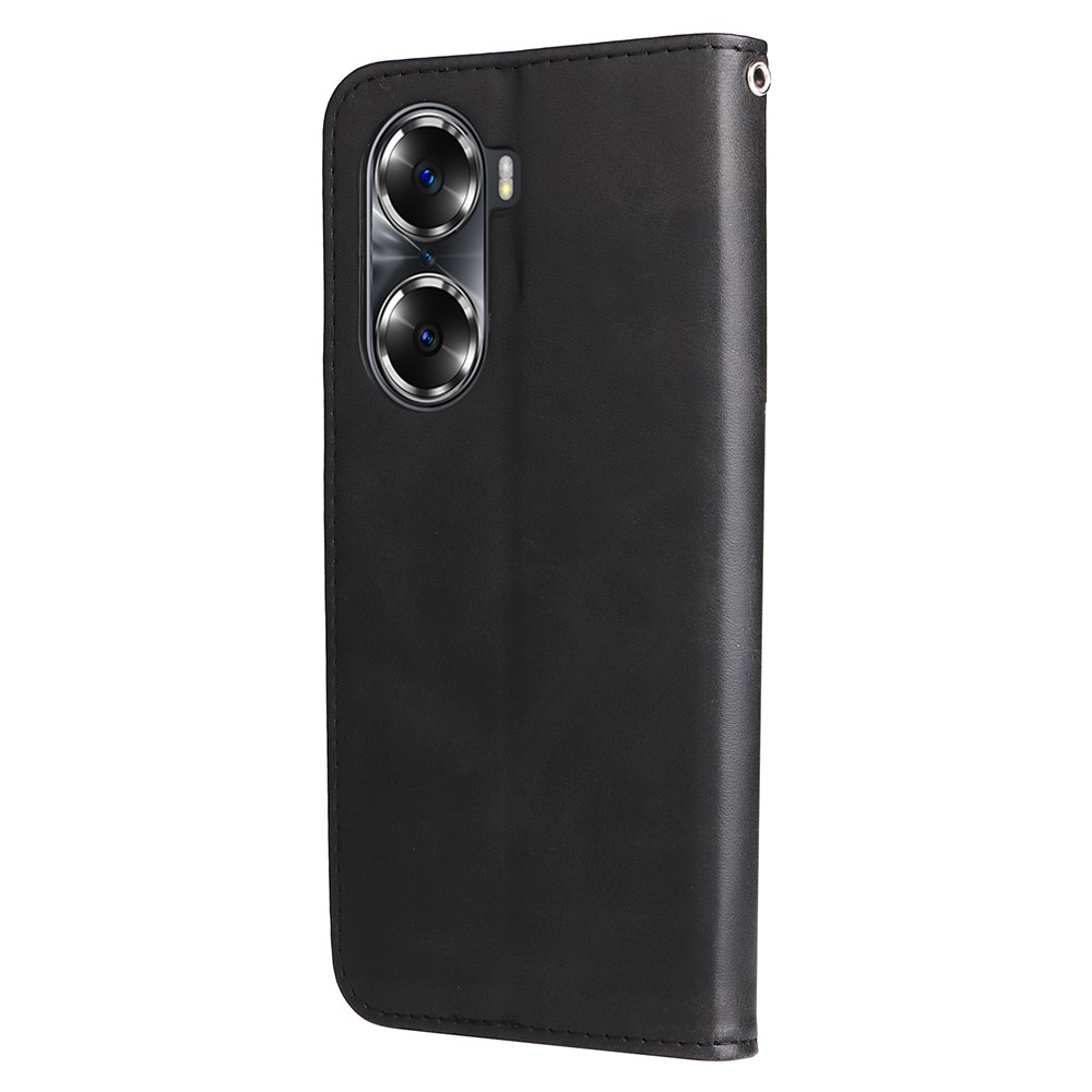 Drop Proof PU Leather Zippered Pocket Phone Case Coin Holder Wallet Stand Folding Case for Honor 60 - Black-2