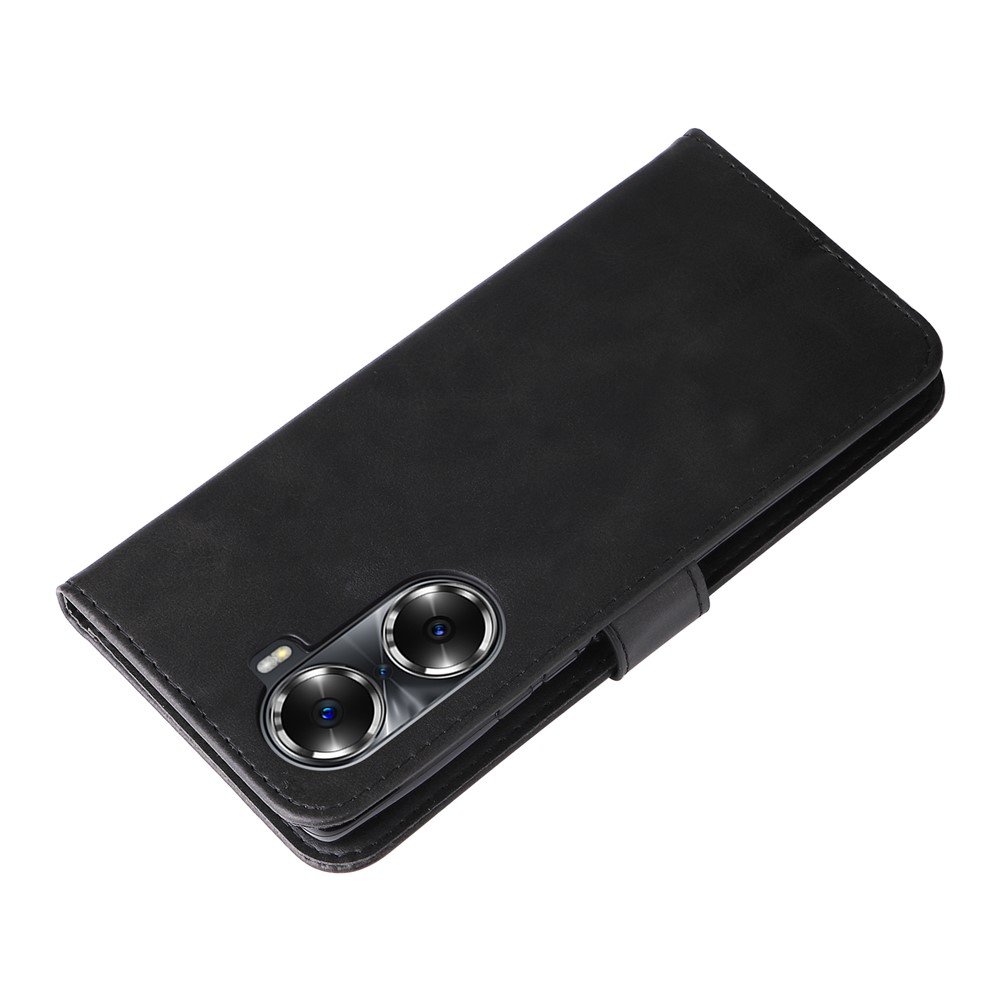 Drop Proof PU Leather Zippered Pocket Phone Case Coin Holder Wallet Stand Folding Case for Honor 60 - Black-8