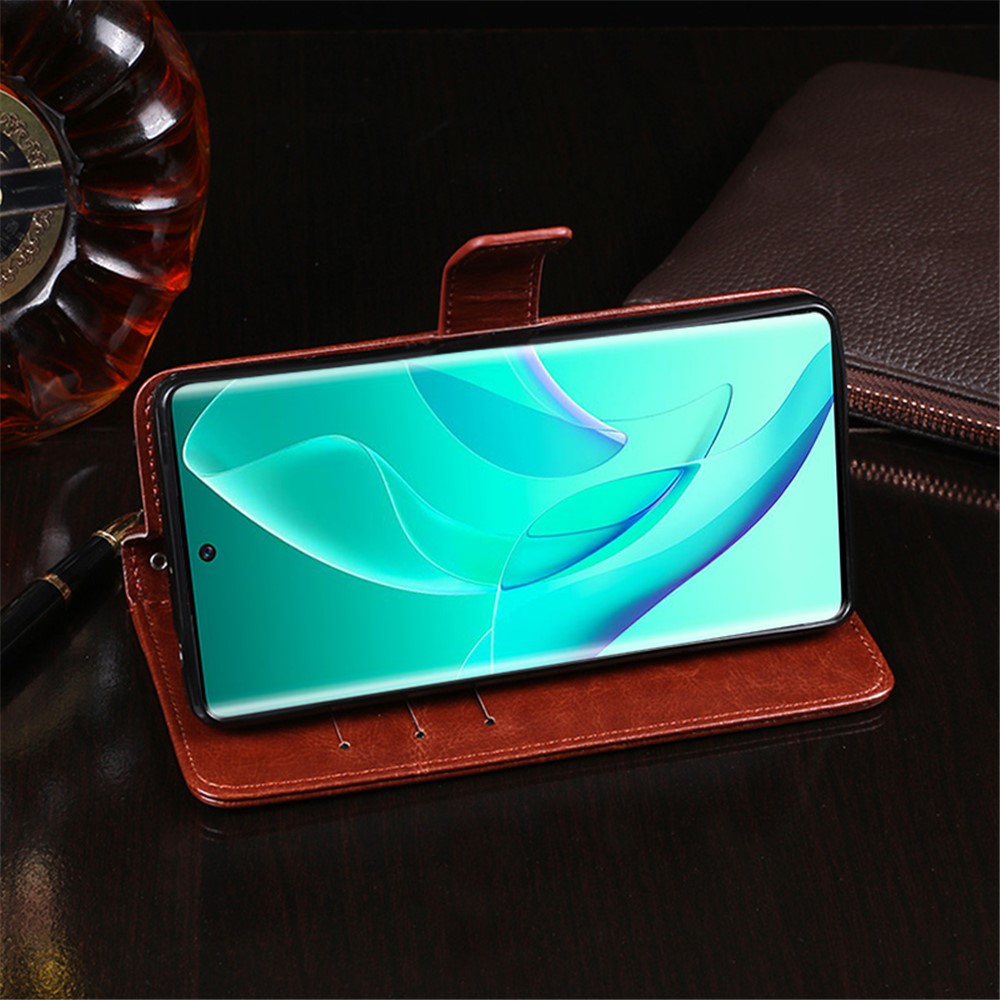 IDEWEI For Honor 60 Pro All-round Protection Crazy Horse Texture Leather Case Wallet Stand Cover - Brown-5