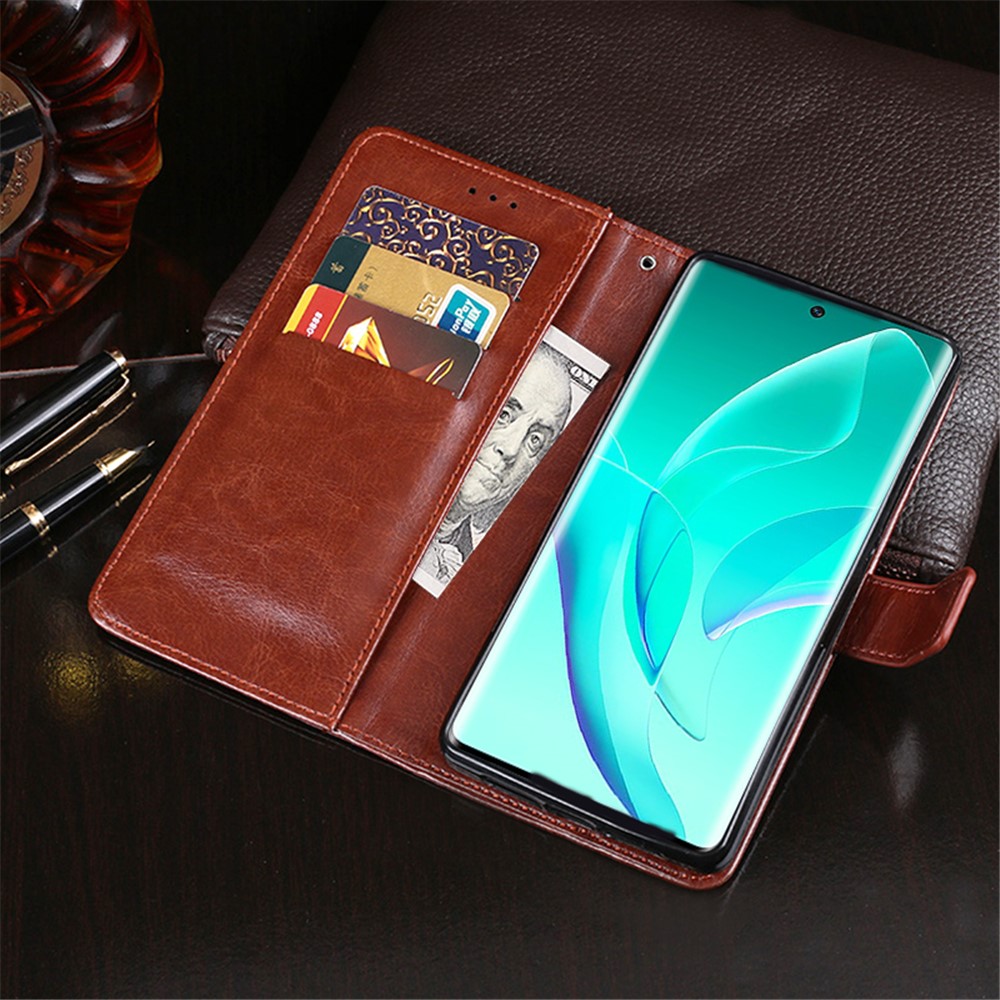 IDEWEI For Honor 60 Pro All-round Protection Crazy Horse Texture Leather Case Wallet Stand Cover - Brown-6