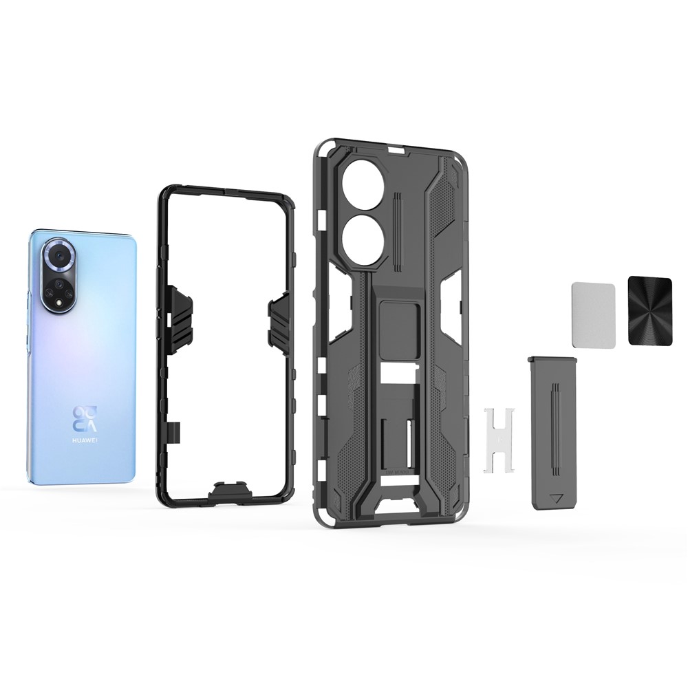For Huawei nova 9 Soft TPU Hard PC Kickstand Phone Case Protective Cover - Black-12