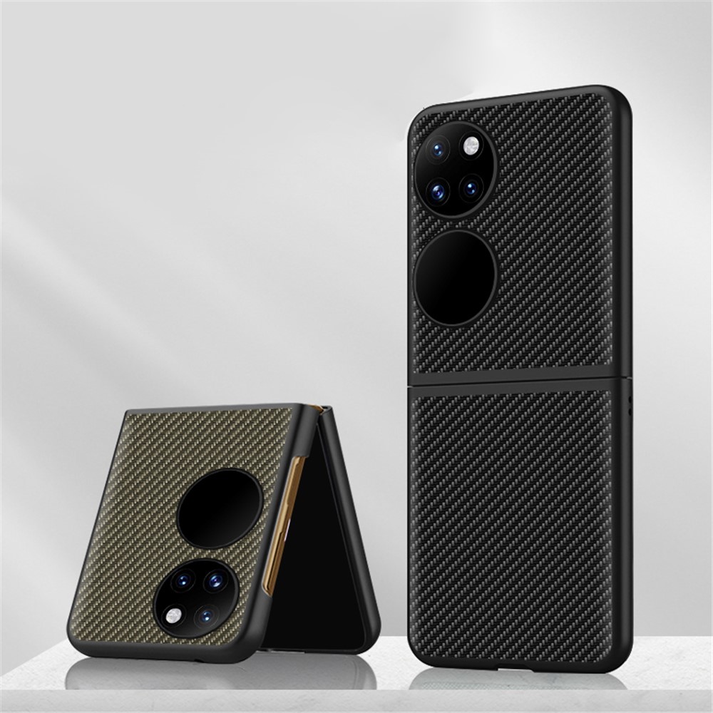Ultra-slim Anti-scratch Carbon Fiber Texture Genuine Leather Coated PC Phone Cover for Huawei P50 Pocket - Black-4